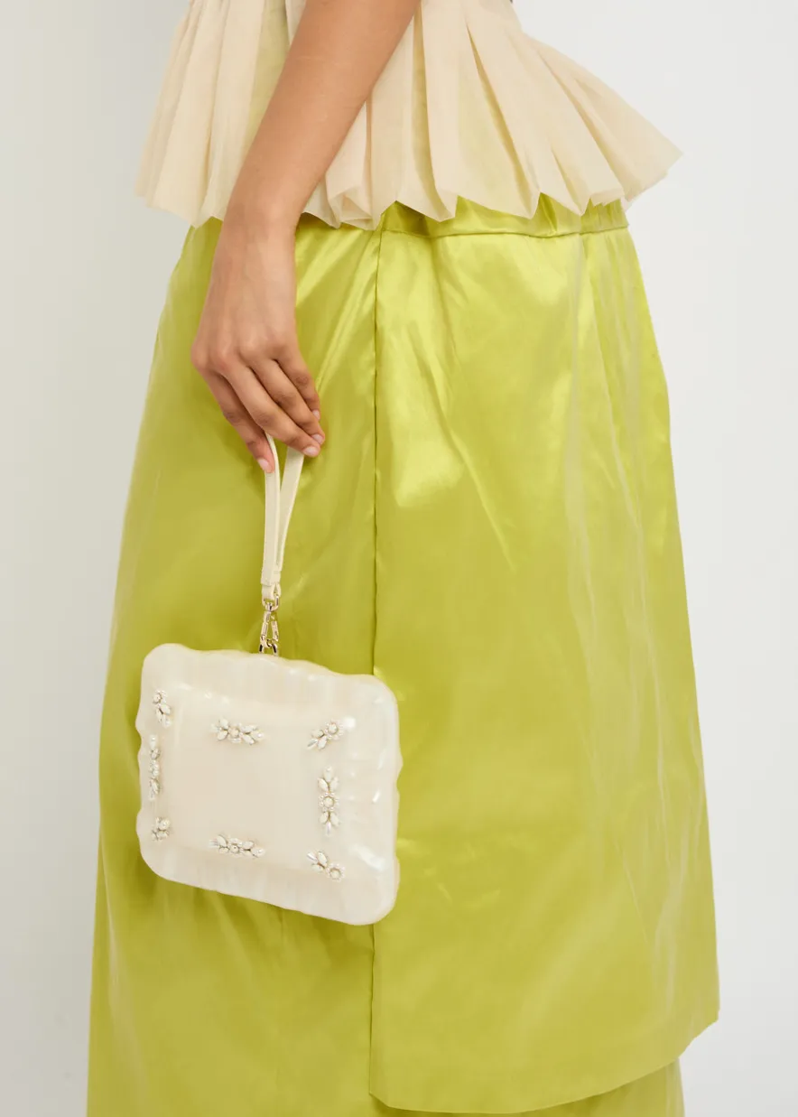 Sculpted bustle taffeta midi skirt