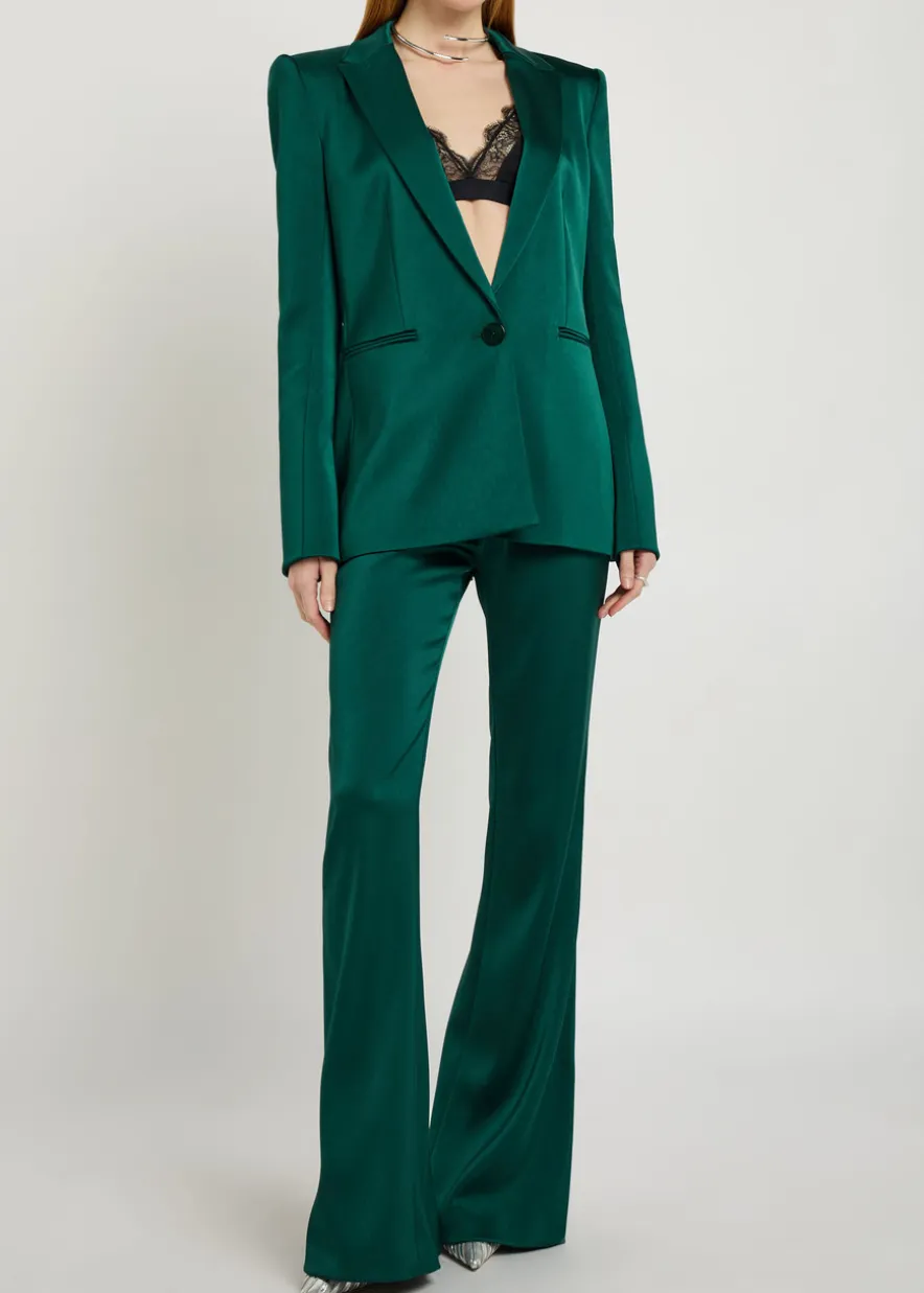 Sculpted flared-leg satin trousers