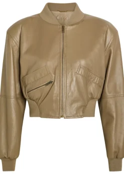 Sculpted leather cropped bomber jacket