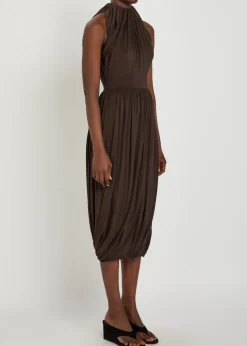 Sculpting ruched wool midi dress