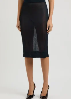 Semi-sheer knitted midi skirt
