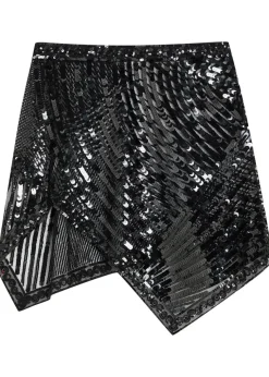 Sequin-embellished asymmetric tulle mini skirt