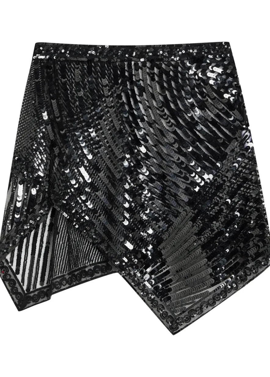 Sequin-embellished asymmetric tulle mini skirt