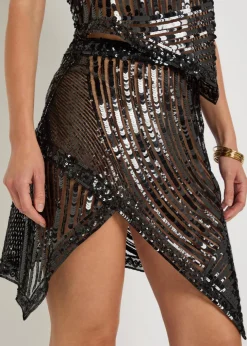 Sequin-embellished asymmetric tulle mini skirt