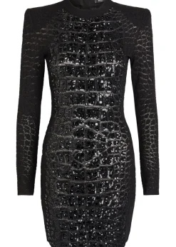 Sequin-embellished crocodile-knit mini dress