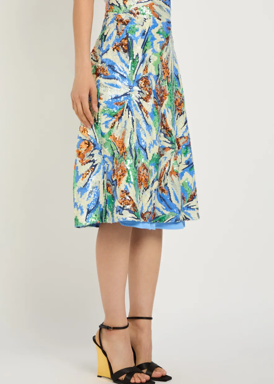 Sequin-embellished floral midi skirt