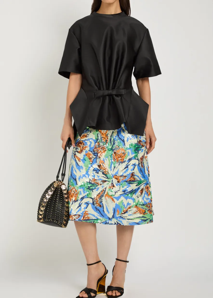 Sequin-embellished floral midi skirt