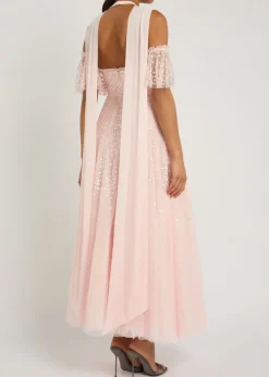 Sequin-embellished halterneck tulle gown