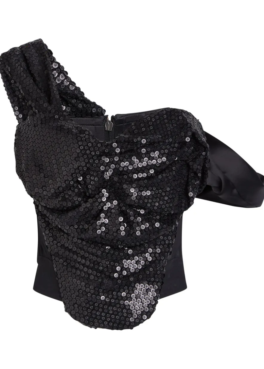 Sequin-embellished mesh corset top