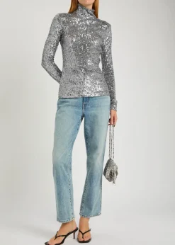 Sequin-embellished mesh top