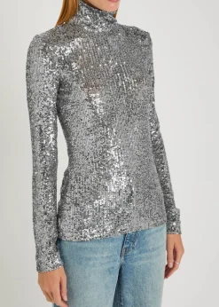 Sequin-embellished mesh top