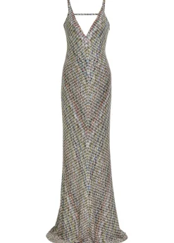 Sequin-embellished metallic-knit gown