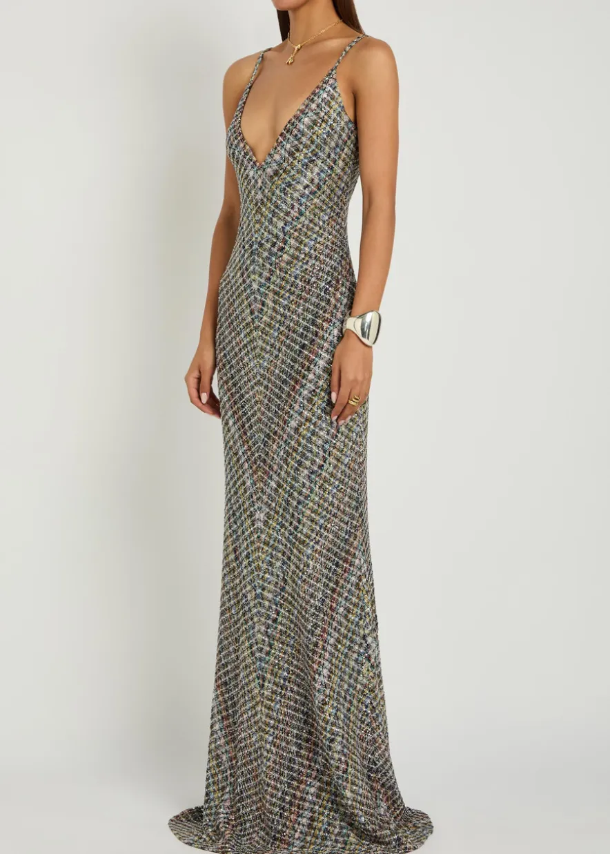 Sequin-embellished metallic-knit gown