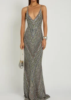 Sequin-embellished metallic-knit gown