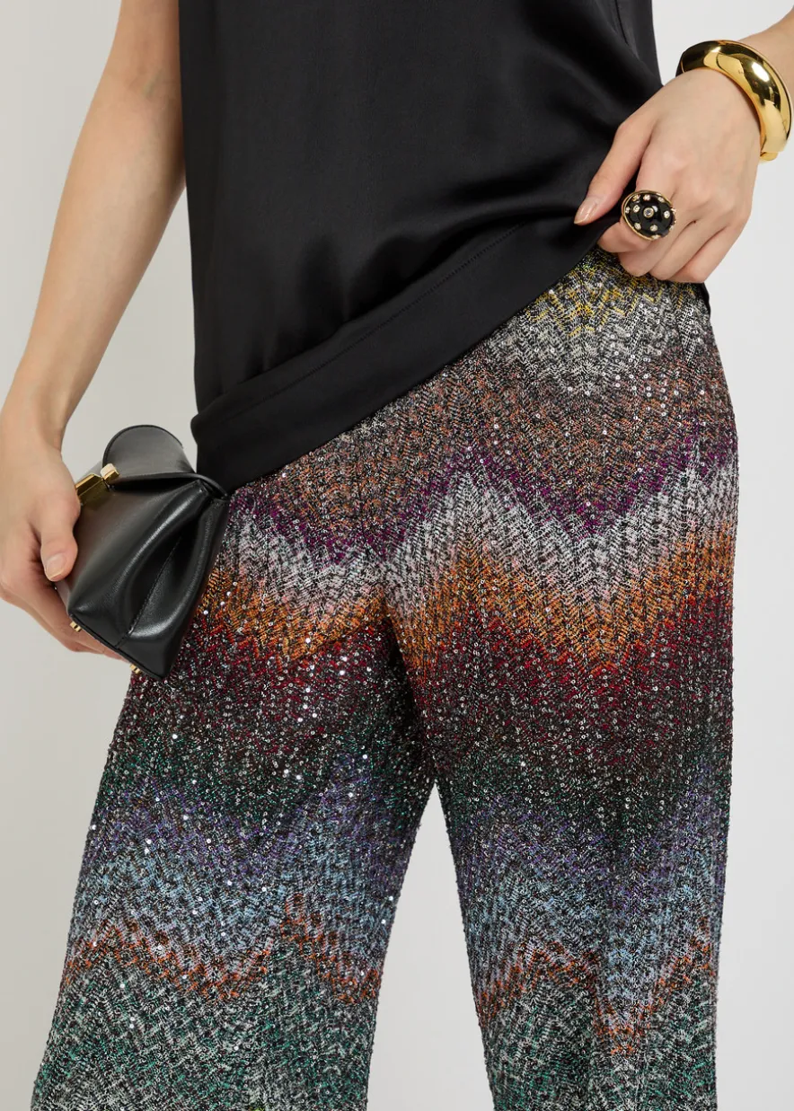 Sequin-embellished zigzag metallic-knit trousers