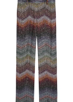 Sequin-embellished zigzag metallic-knit trousers