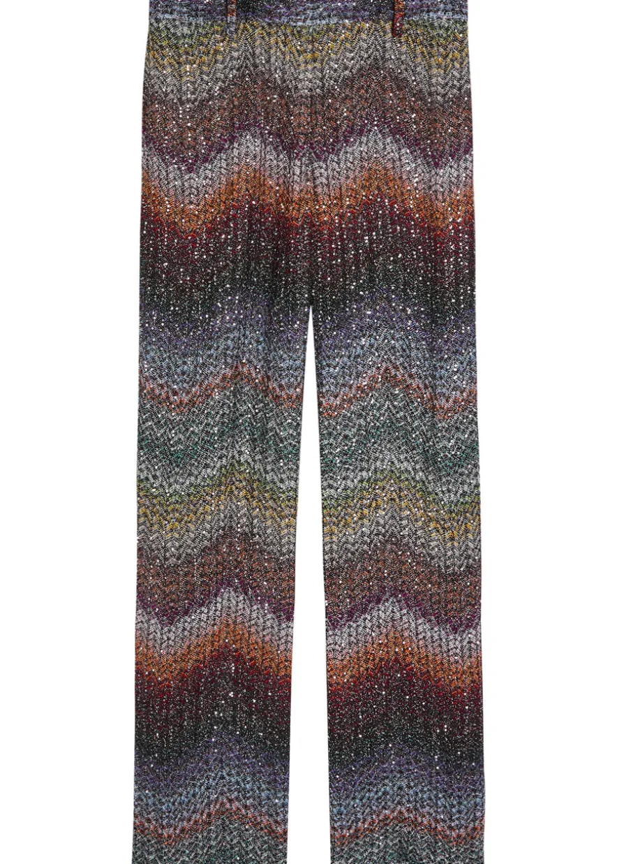 Sequin-embellished zigzag metallic-knit trousers