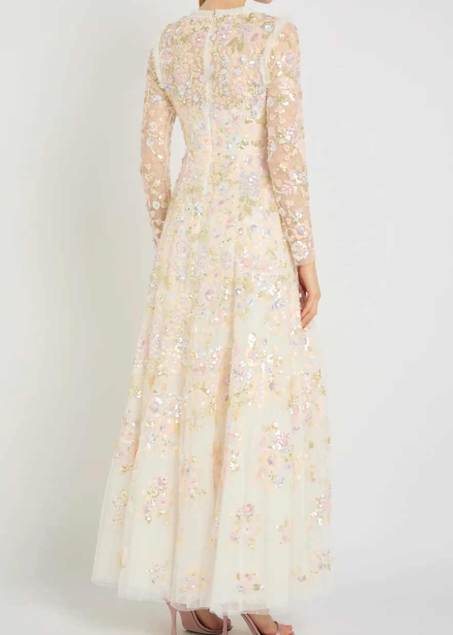 Sequin Paradise floral-embellished tulle gown