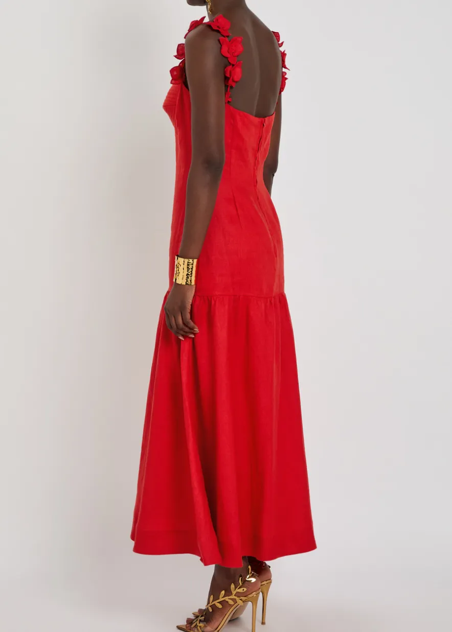 Ser Arte floral-appliquéd linen midi dress