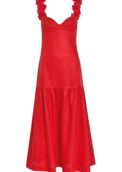 Ser Arte floral-appliquéd linen midi dress