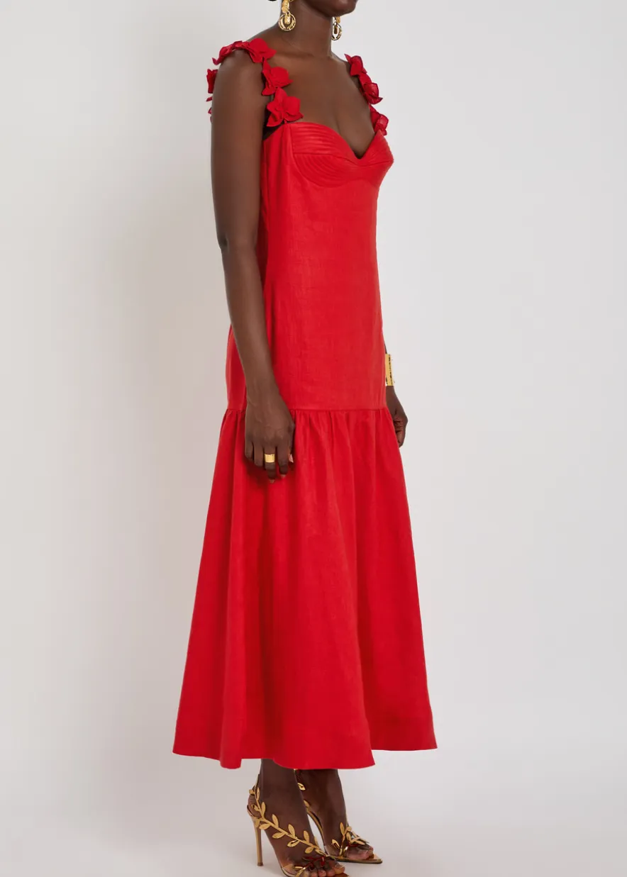 Ser Arte floral-appliquéd linen midi dress