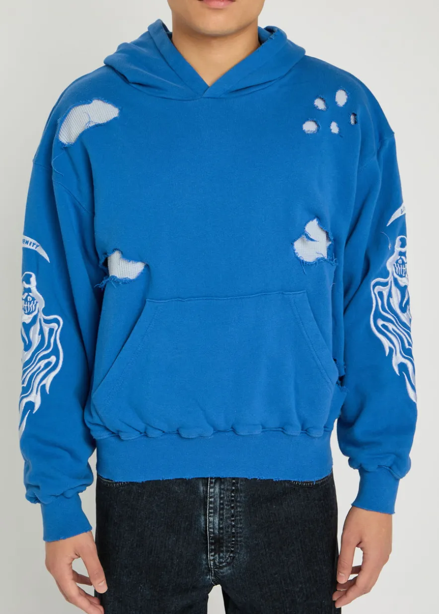 Serenity Reaper distressed detailed hooded cotton sweatshirt