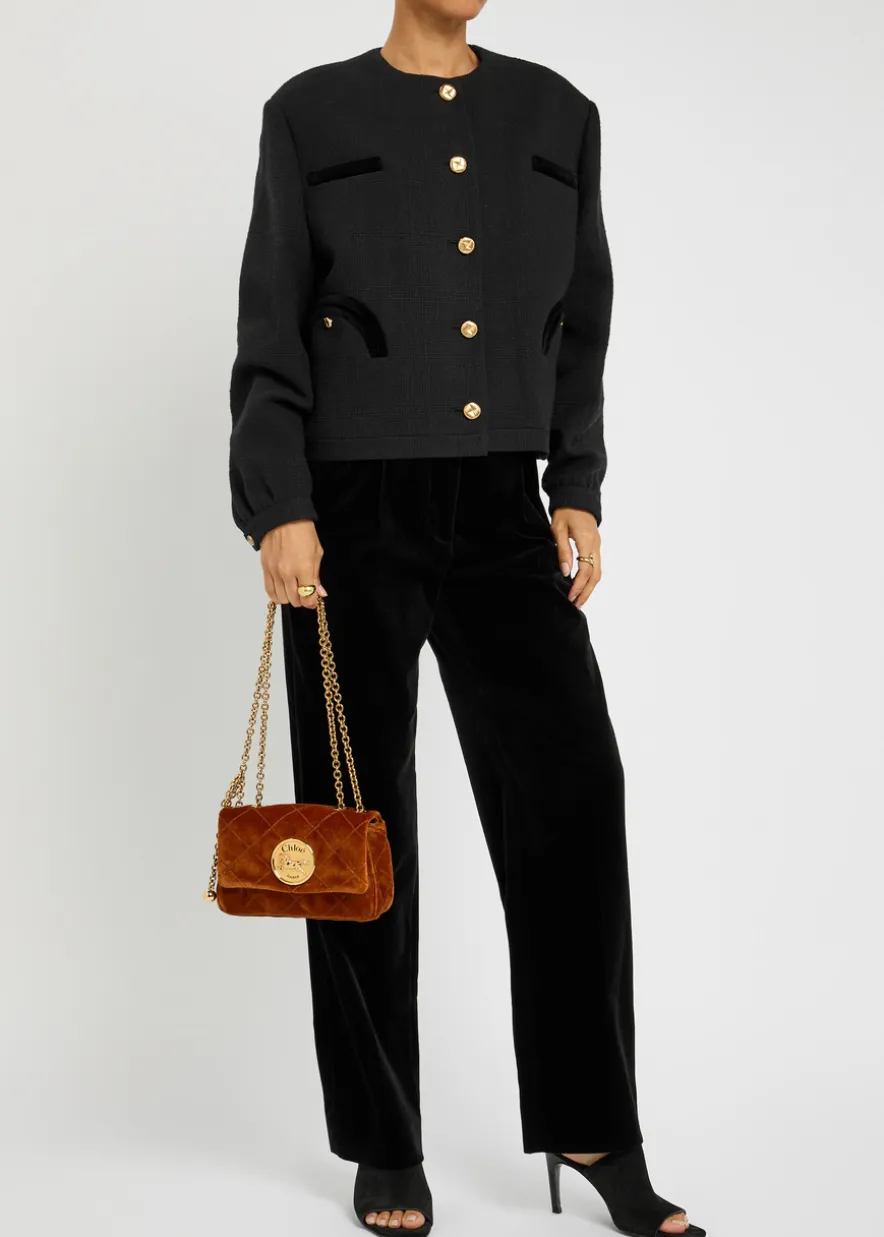 Shamo Bolero velvet-trimmed tweed jacket