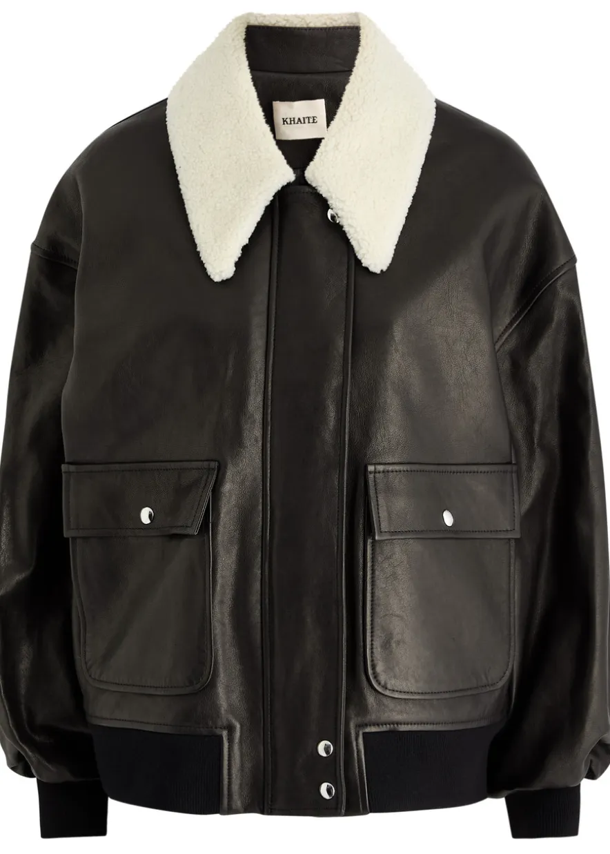 Shellar shearling-trimmed leather bomber jacket