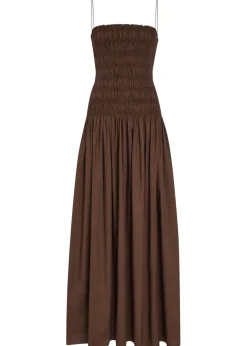 Shirred cotton-poplin maxi dress