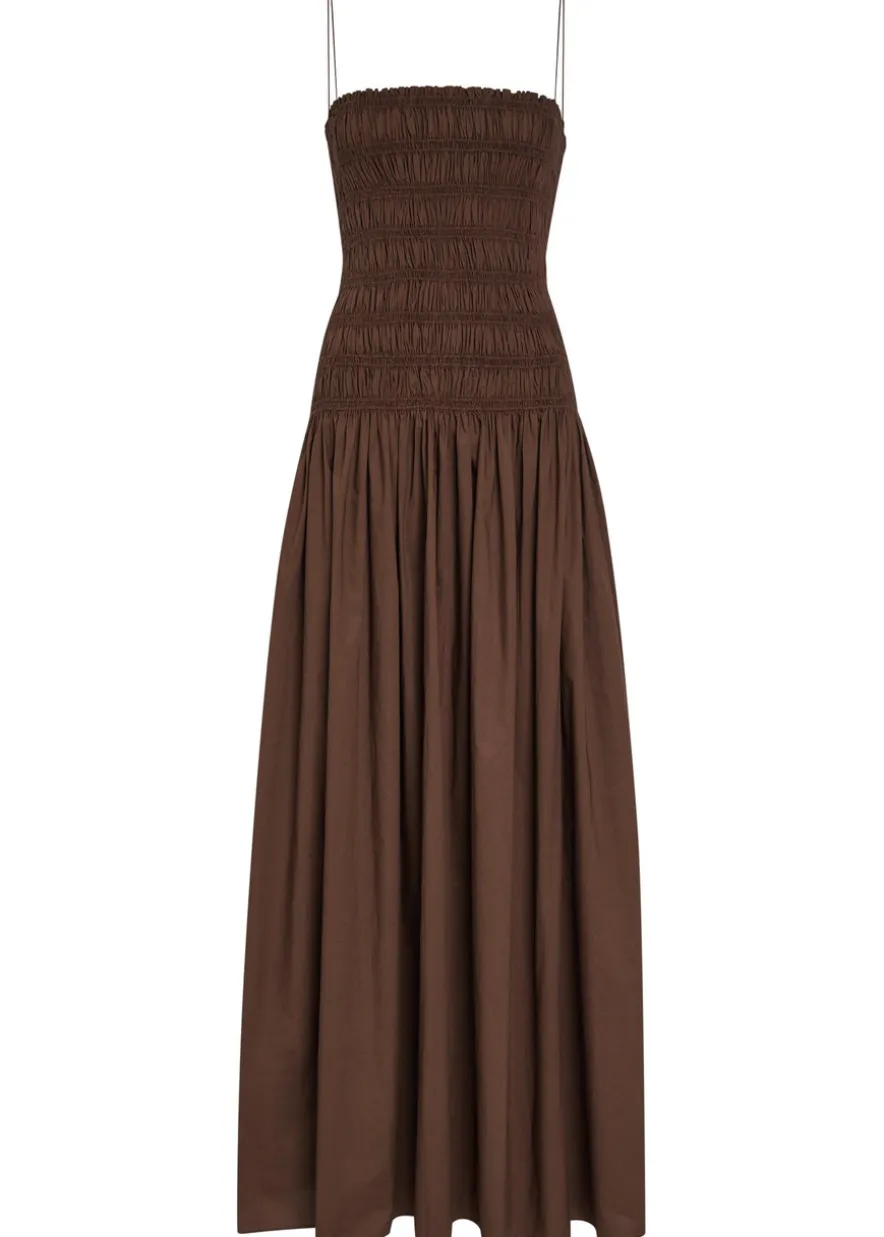 Shirred cotton-poplin maxi dress