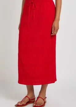 Shirred woven midi skirt