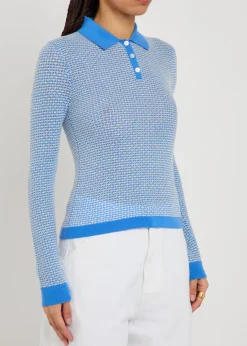 Shrunken patterned cashmere polo top