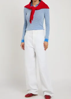 Shrunken patterned cashmere polo top