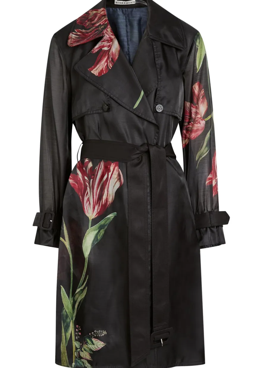 Silvia floral-print organza trench coat