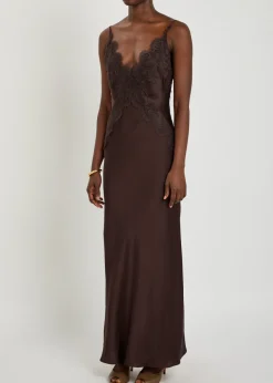 Simona lace-trim satin maxi dress