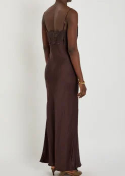 Simona lace-trim satin maxi dress