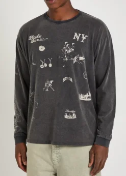 Sketch printed long sleeve cotton T-shirt