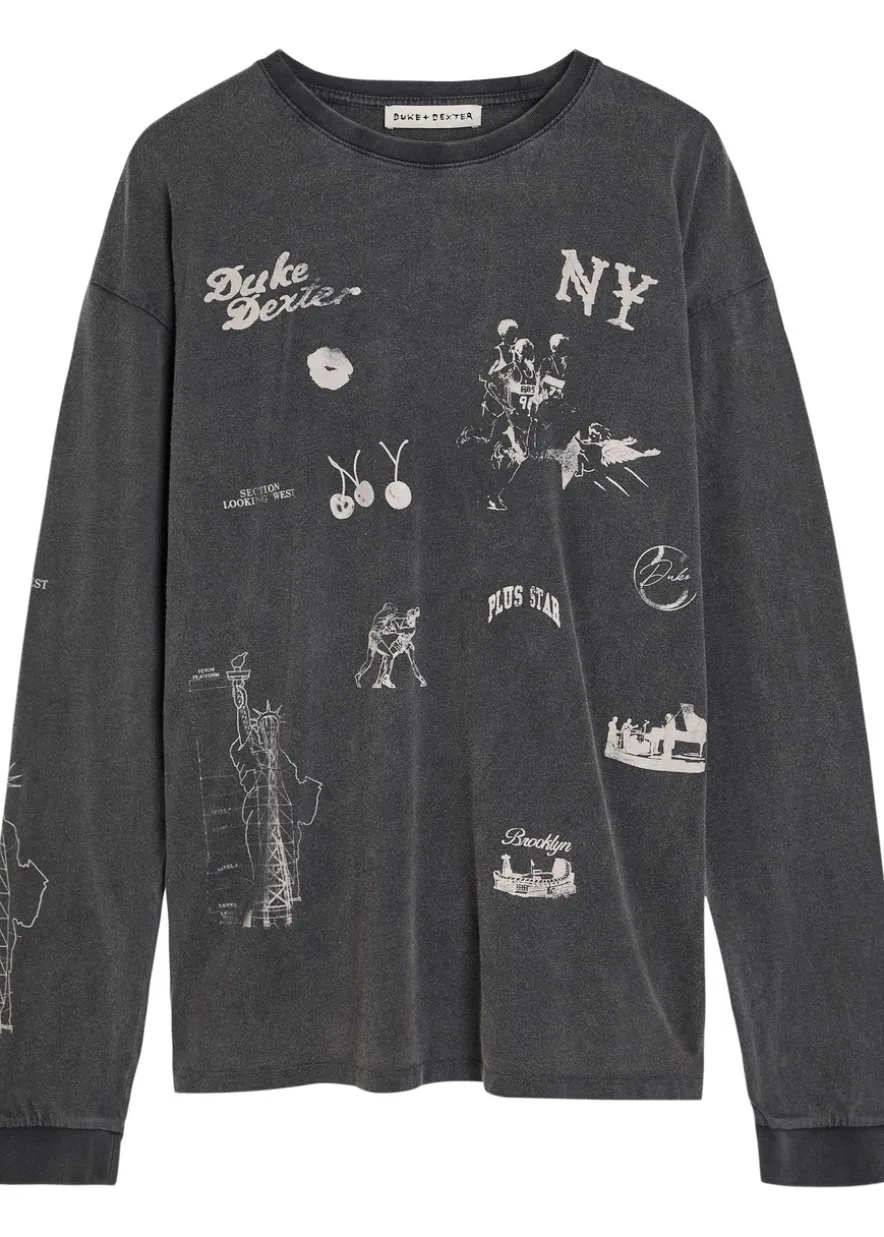 Sketch printed long sleeve cotton T-shirt