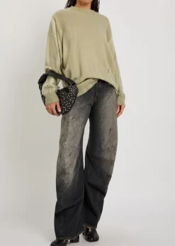 Slant distressed effect wool jumper