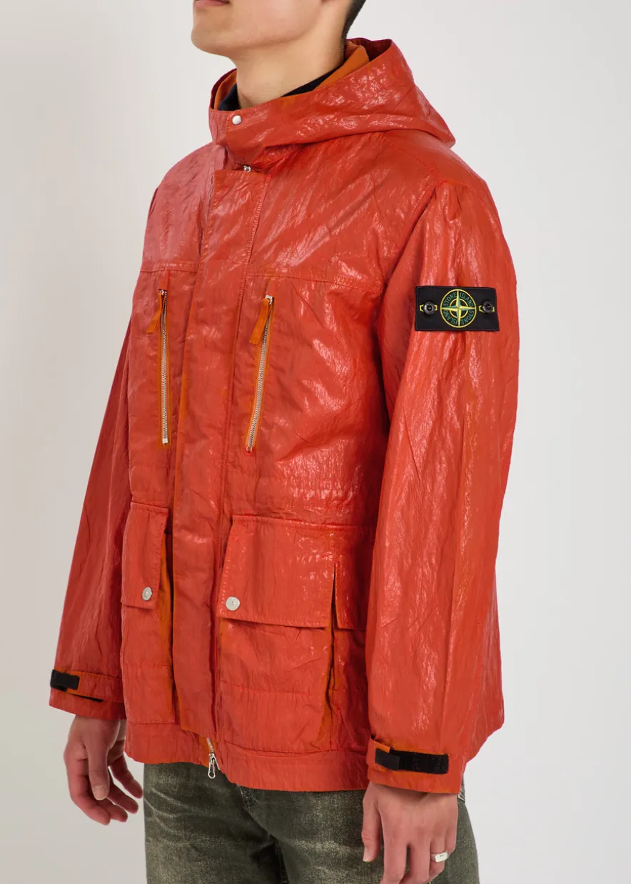 Slick hooded nylon-tela jacket