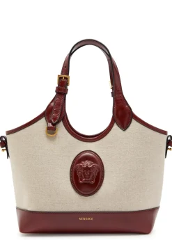 Small leather and canvas tote bag