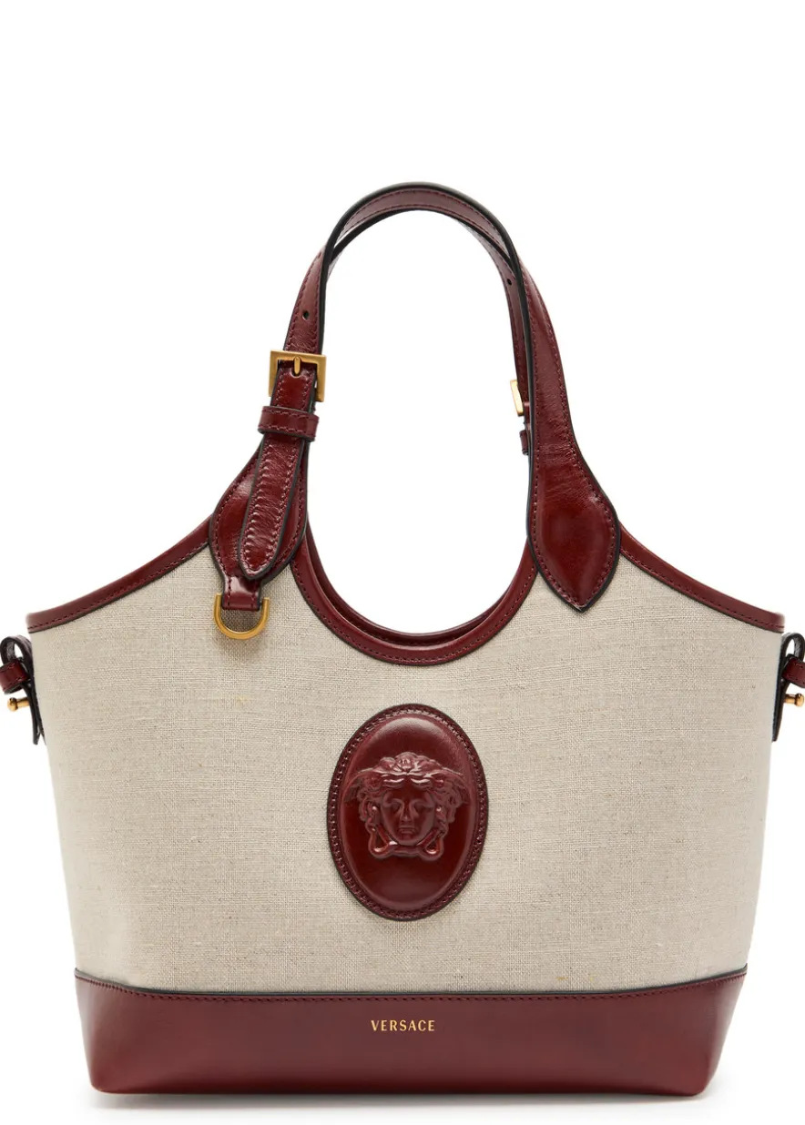Small leather and canvas tote bag