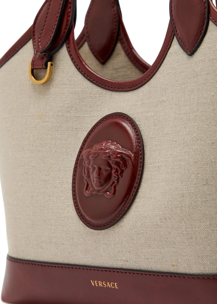 Small leather and canvas tote bag