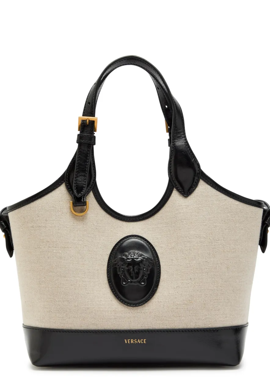 Small leather and canvas tote bag