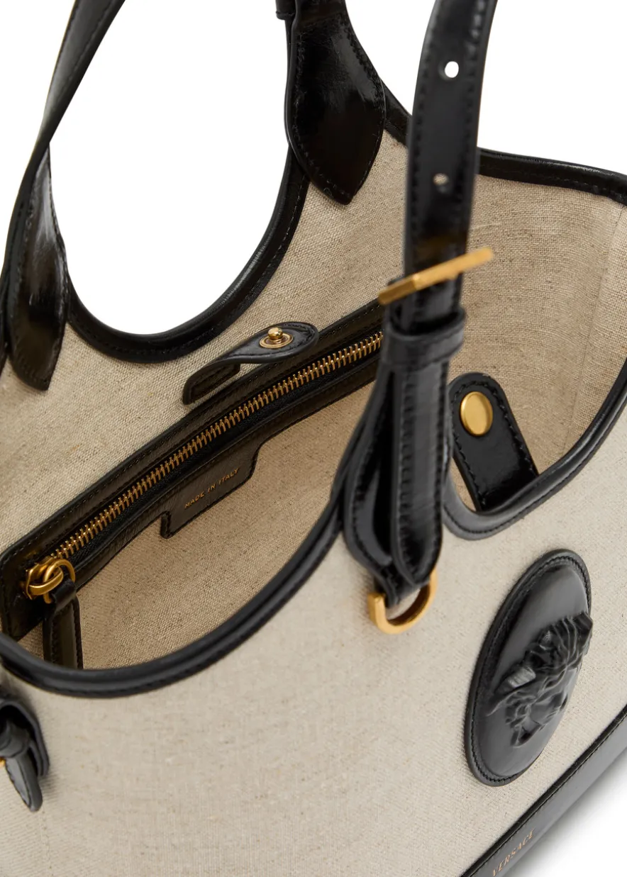 Small leather and canvas tote bag