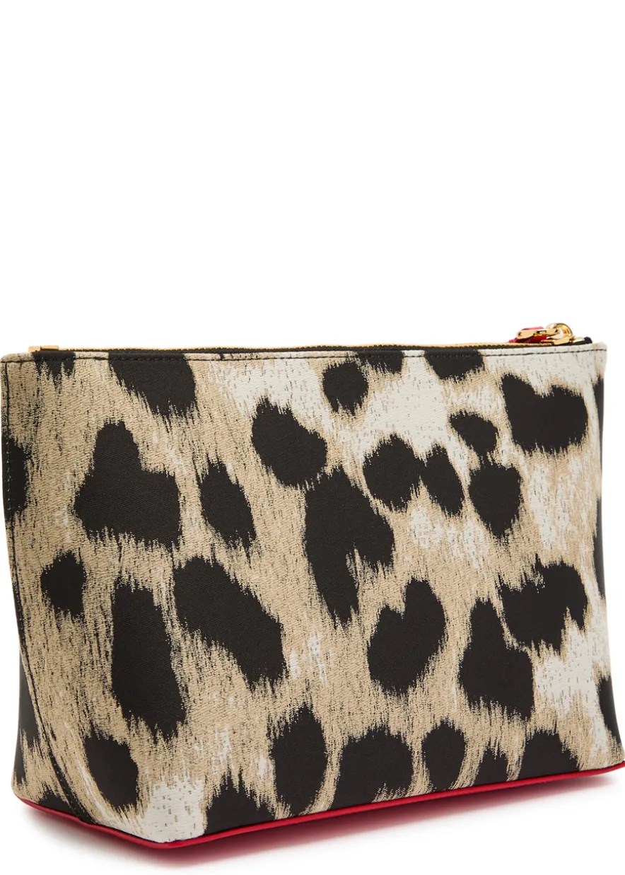 Small leopard-jacquard woven pouch