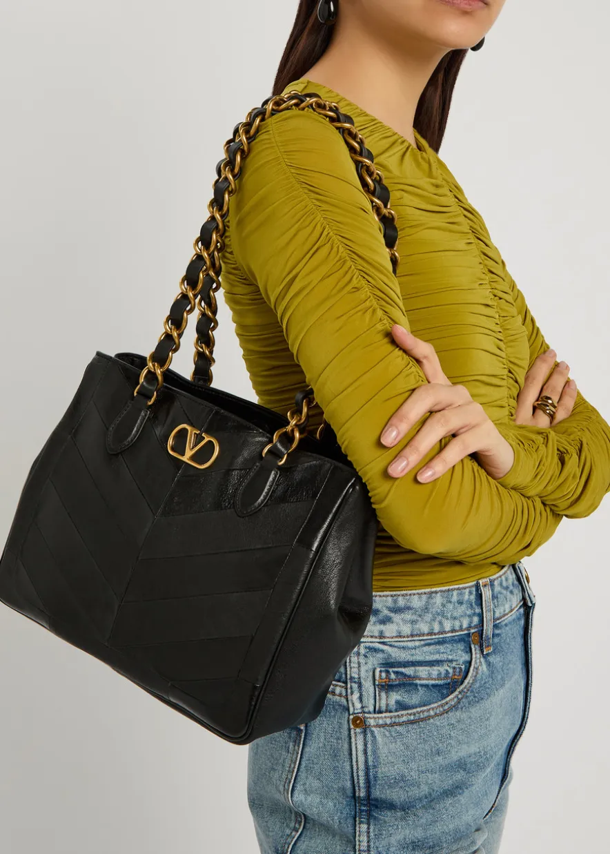 Small panelled leather tote bag