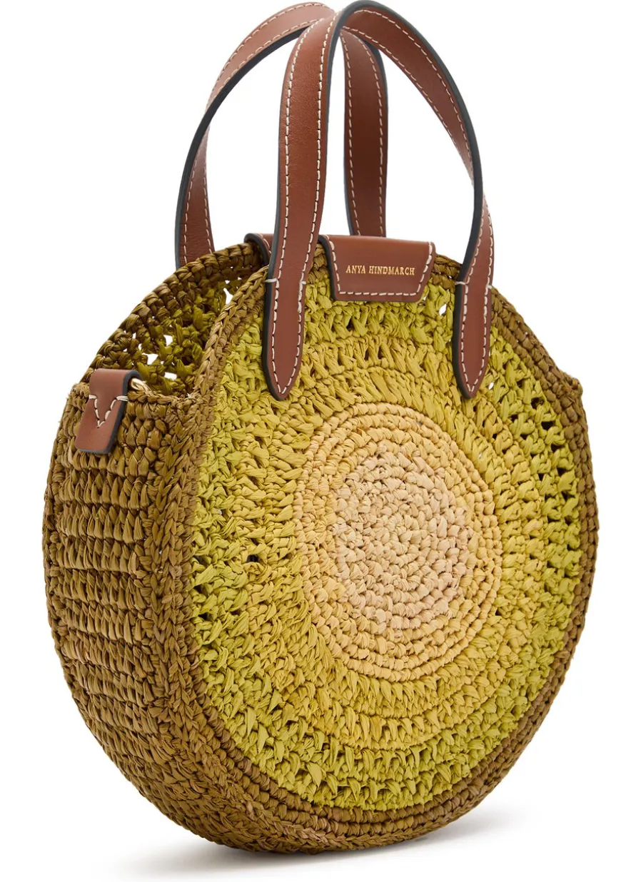 Small round bow raffia tote bag