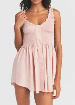 Smocked poplin mini dress