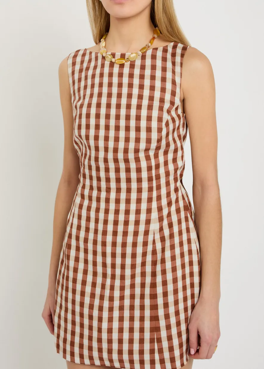 Sofia checked linen mini dress